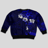Fiji Masi Kid Ugly Christmas Sweater Fijian Hibiscus Navy Blue Gold Version LT01 - Polynesian Pride