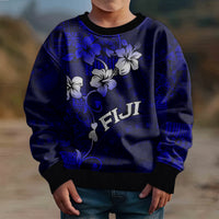 Fiji Masi Kid Ugly Christmas Sweater Fijian Hibiscus Navy Blue Gold Version LT01 - Polynesian Pride