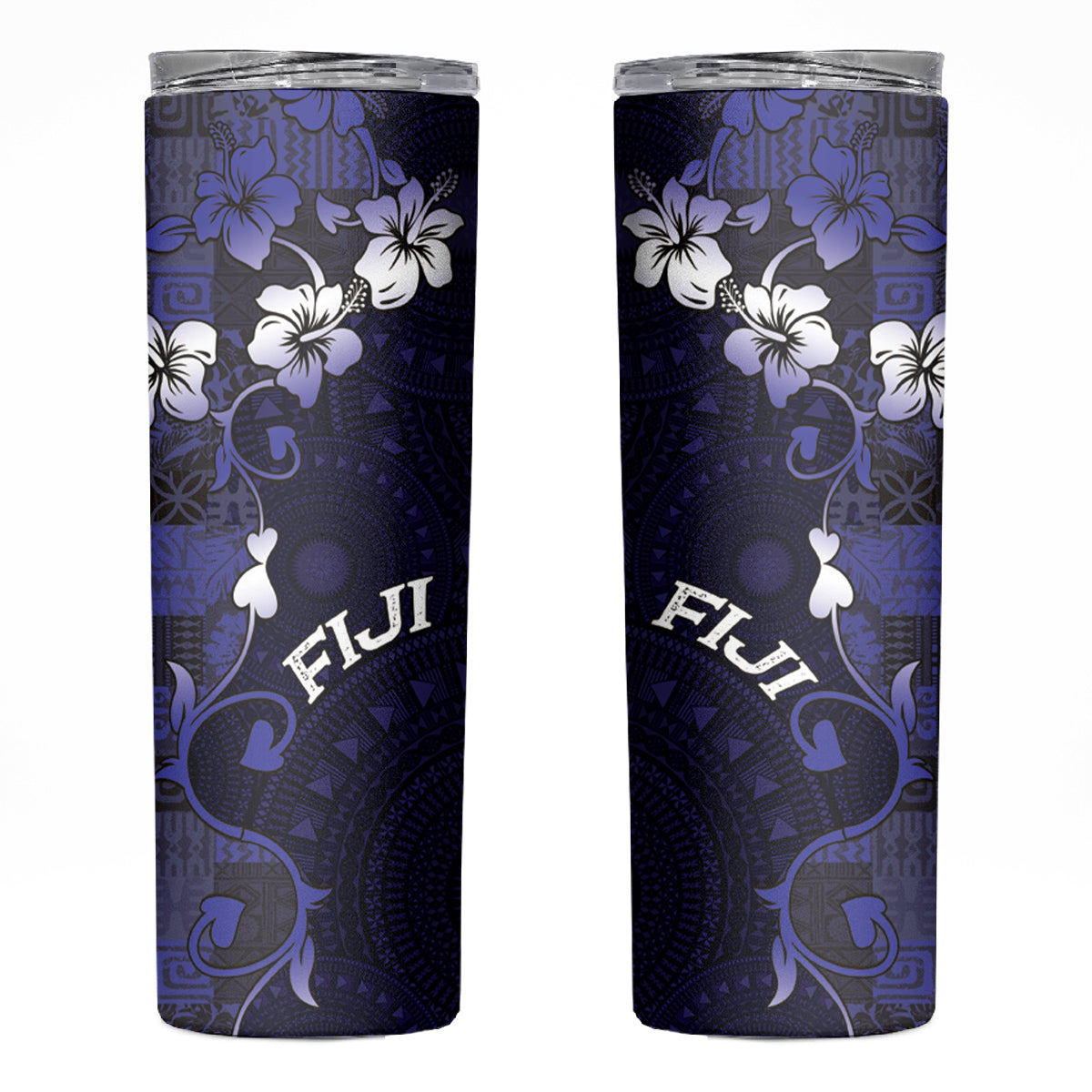 Fiji Masi Skinny Tumbler Fijian Hibiscus Tapa Navy Blue Version LT01 Blue - Polynesian Pride