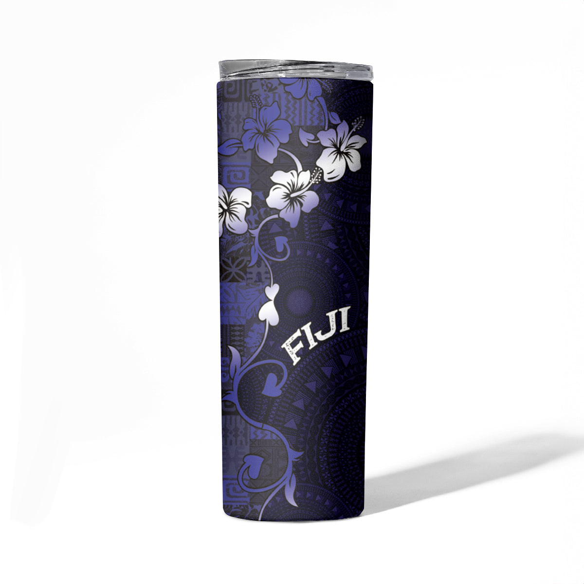 Fiji Masi Skinny Tumbler Fijian Hibiscus Tapa Navy Blue Version LT01 - Polynesian Pride