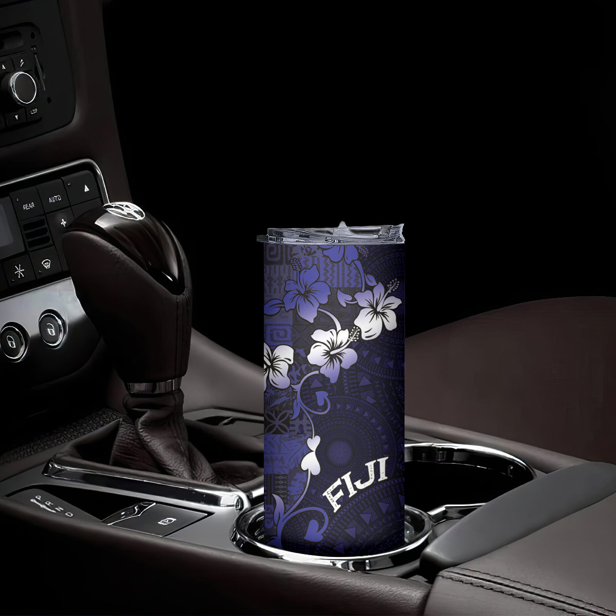Fiji Masi Skinny Tumbler Fijian Hibiscus Tapa Navy Blue Version LT01 - Polynesian Pride