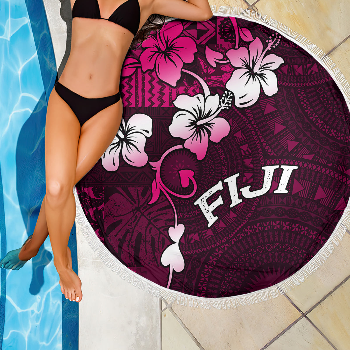 Fiji Masi Beach Blanket Fijian Hibiscus Tapa Pink Version LT01 - Polynesian Pride