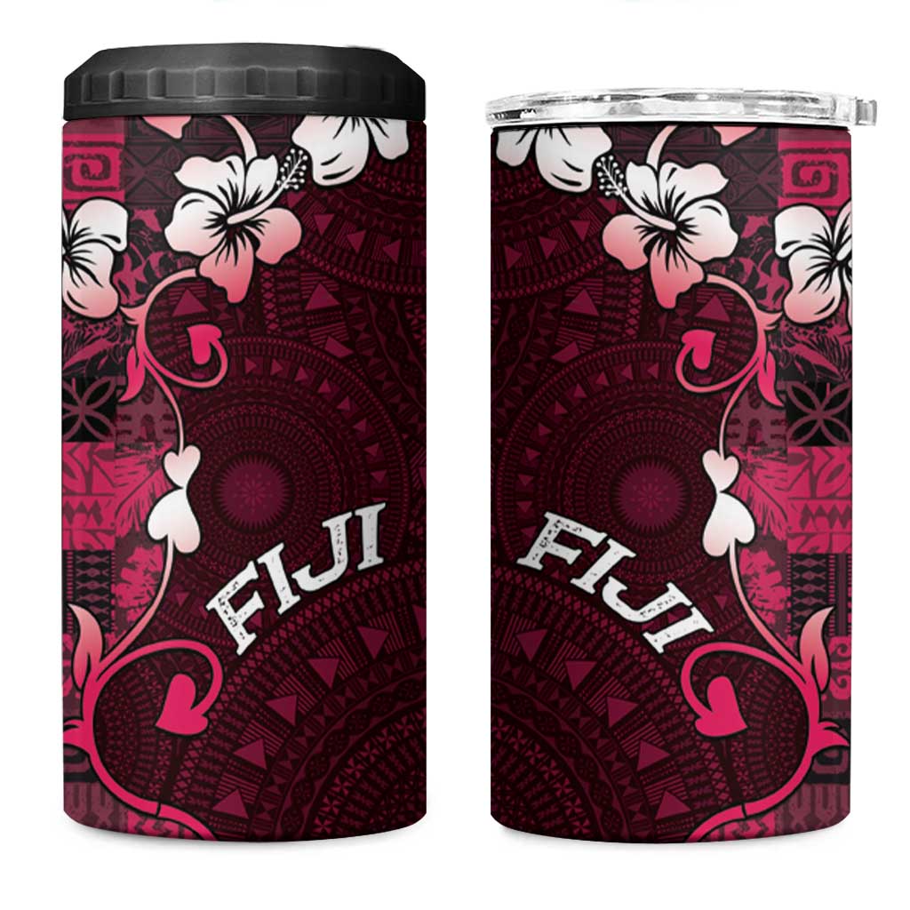 Fiji Masi 4 in 1 Can Cooler Tumbler Fijian Hibiscus Tapa Pink Version LT01 One Size: 16 oz Pink - Polynesian Pride