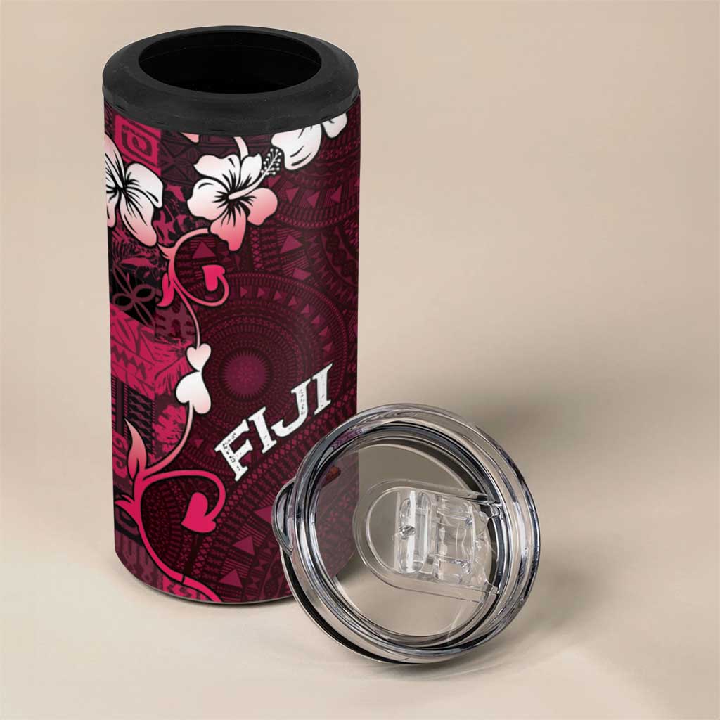 Fiji Masi 4 in 1 Can Cooler Tumbler Fijian Hibiscus Tapa Pink Version LT01 - Polynesian Pride