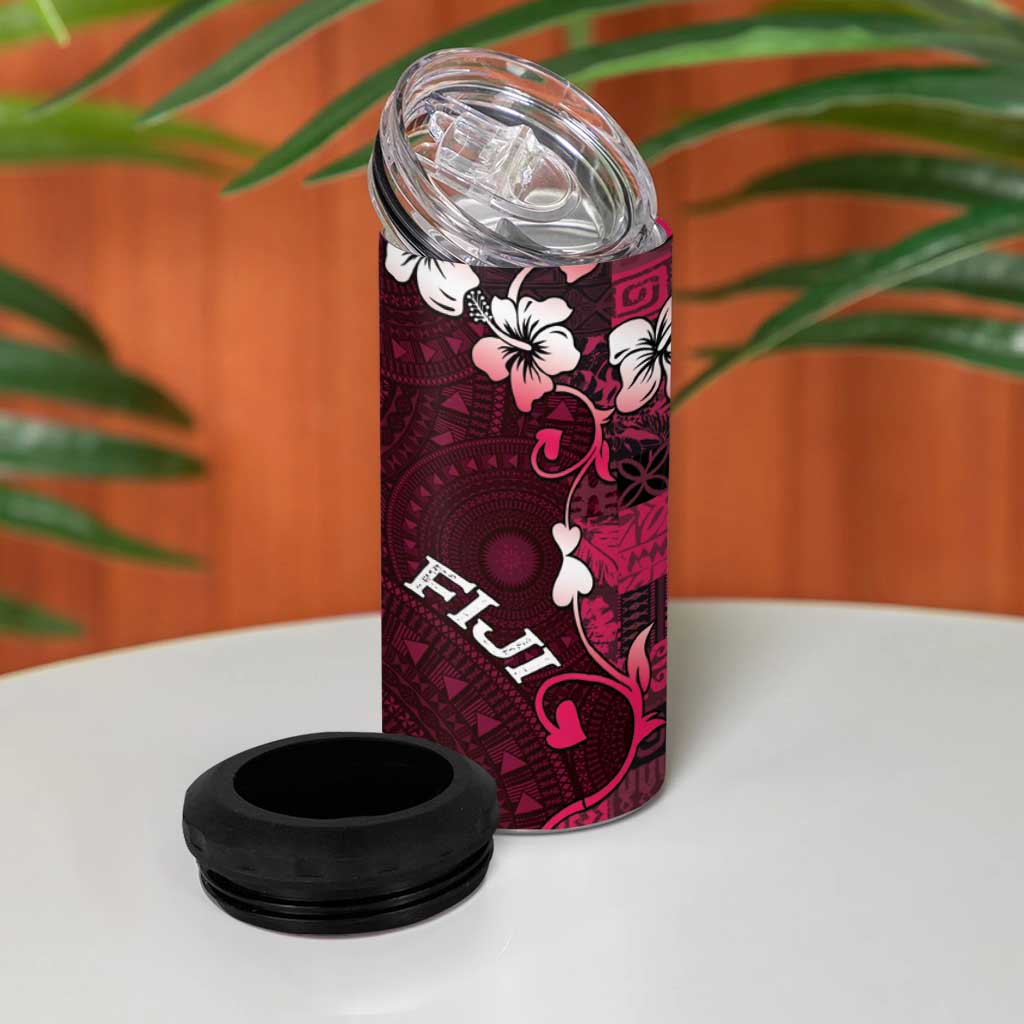 Fiji Masi 4 in 1 Can Cooler Tumbler Fijian Hibiscus Tapa Pink Version LT01 - Polynesian Pride