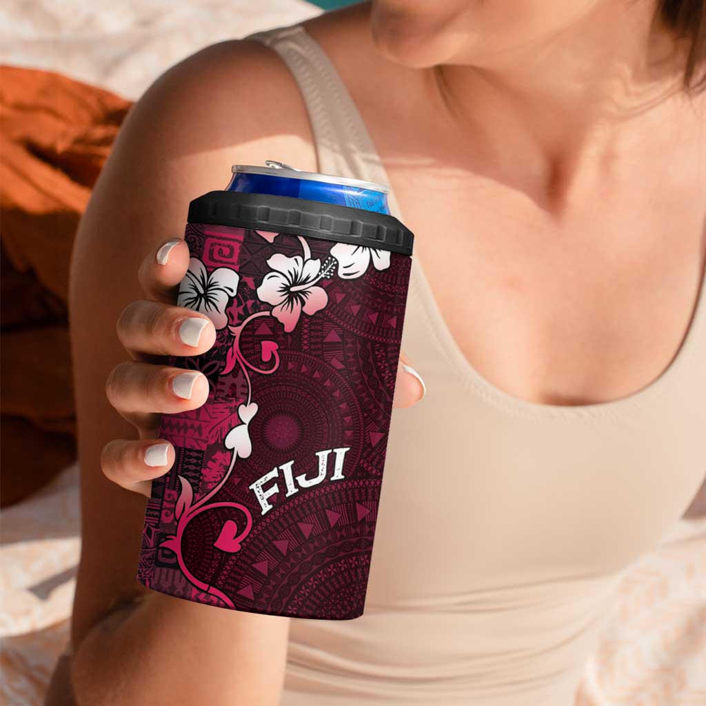 Fiji Masi 4 in 1 Can Cooler Tumbler Fijian Hibiscus Tapa Pink Version LT01 - Polynesian Pride