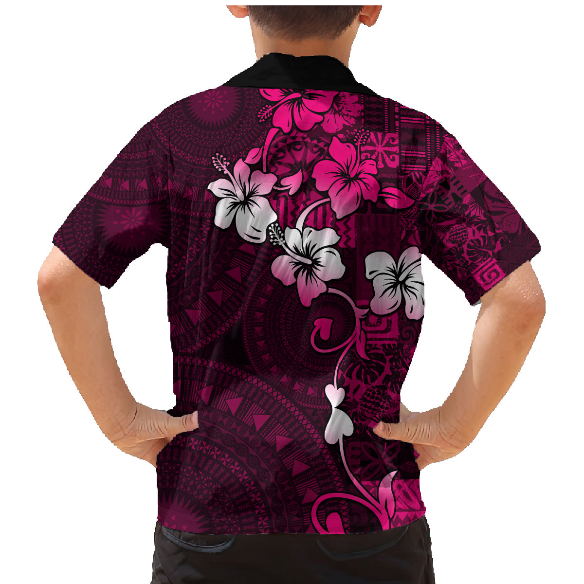 Fiji Masi Family Matching Mermaid Dress and Hawaiian Shirt Fijian Hibiscus Tapa Pink Version LT01 - Polynesian Pride