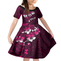 Fiji Masi Kid Short Sleeve Dress Fijian Hibiscus Tapa Pink Version LT01 KID Pink - Polynesian Pride