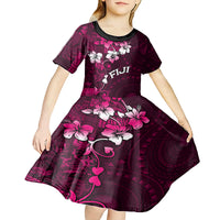 Fiji Masi Kid Short Sleeve Dress Fijian Hibiscus Tapa Pink Version LT01 - Polynesian Pride