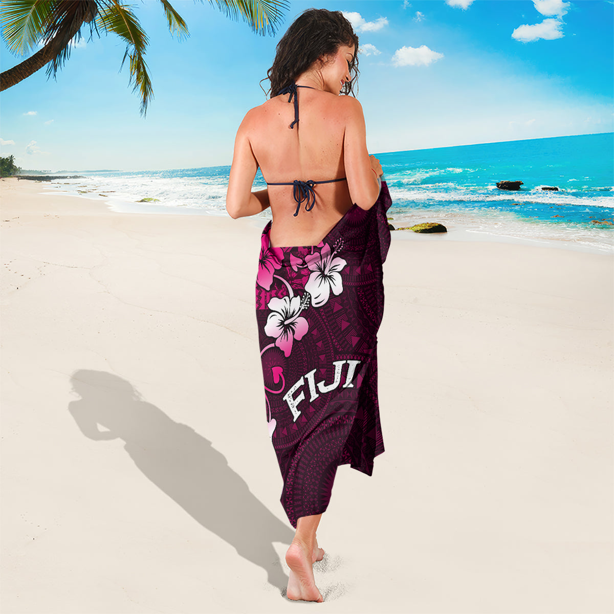 Fiji Masi Sarong Fijian Hibiscus Tapa Pink Version LT01 - Polynesian Pride