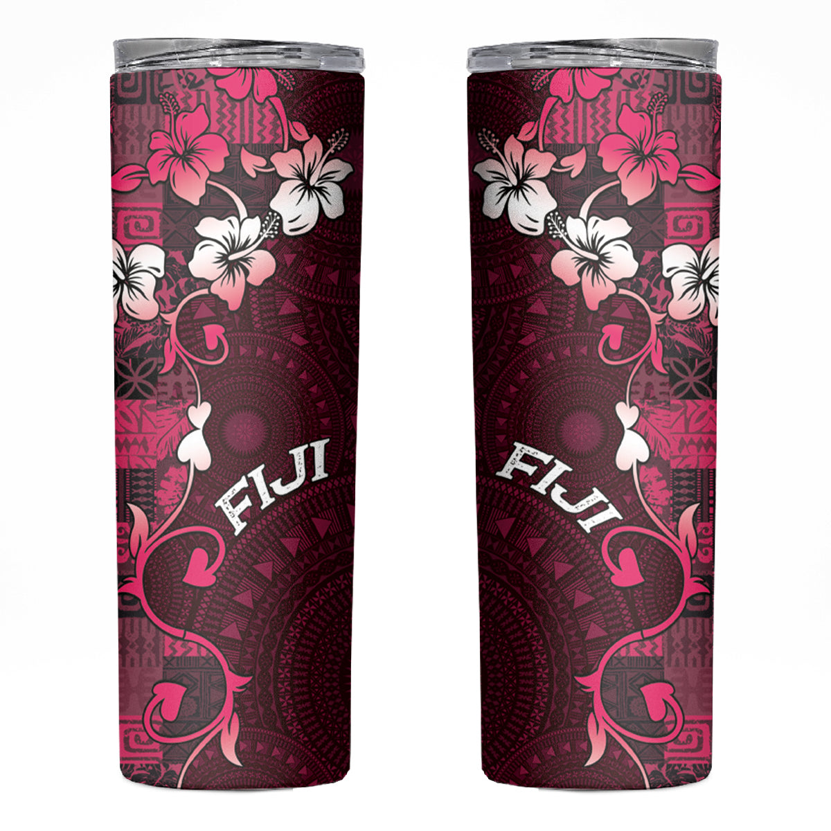 Fiji Masi Skinny Tumbler Fijian Hibiscus Tapa Pink Version LT01 Pink - Polynesian Pride