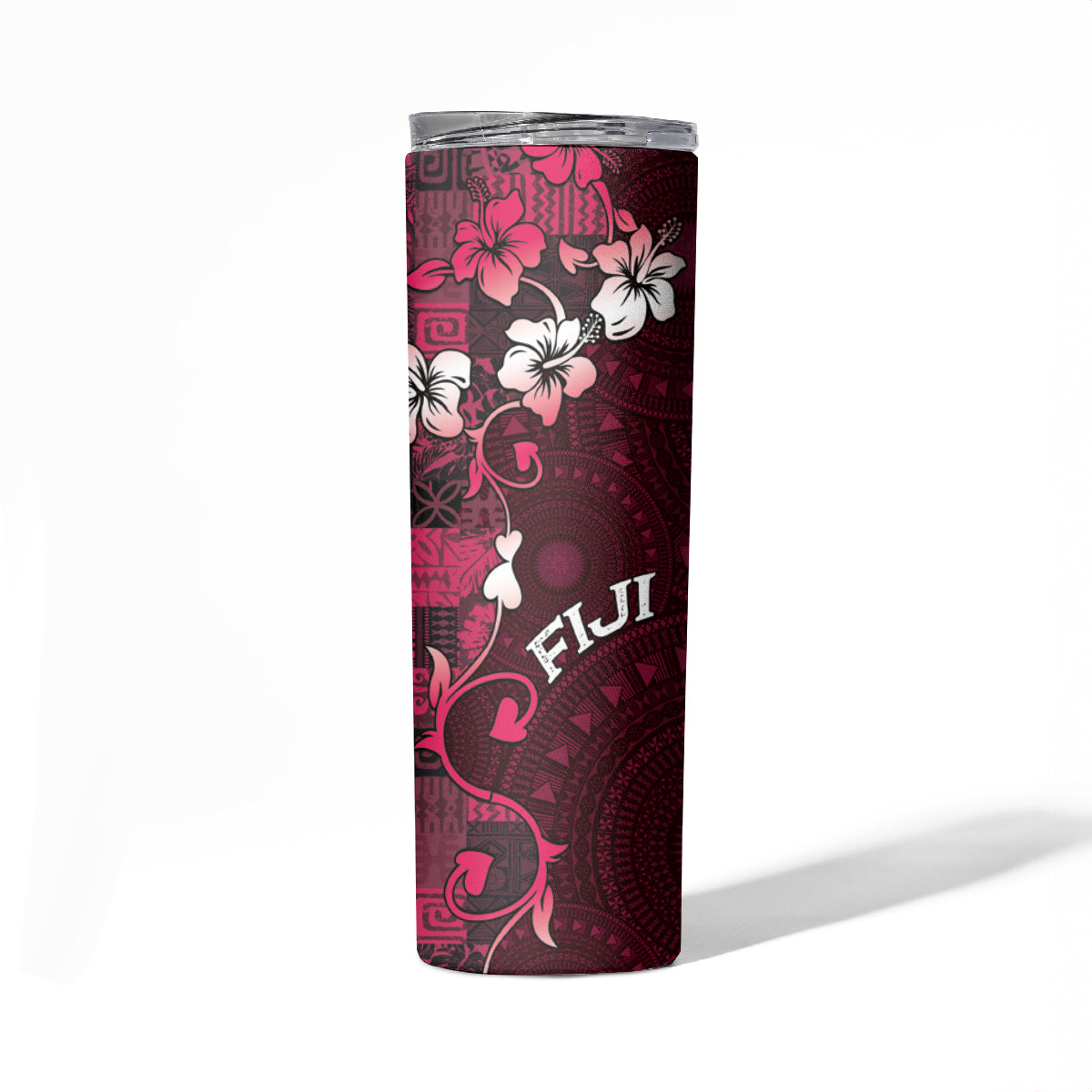 Fiji Masi Skinny Tumbler Fijian Hibiscus Tapa Pink Version LT01 - Polynesian Pride