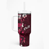 Fiji Masi Tumbler With Handle Fijian Hibiscus Tapa Pink Version