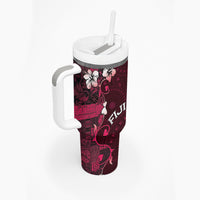 Fiji Masi Tumbler With Handle Fijian Hibiscus Tapa Pink Version