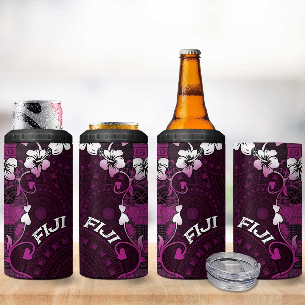 Fiji Masi 4 in 1 Can Cooler Tumbler Fijian Hibiscus Tapa Purple Version LT01 - Polynesian Pride