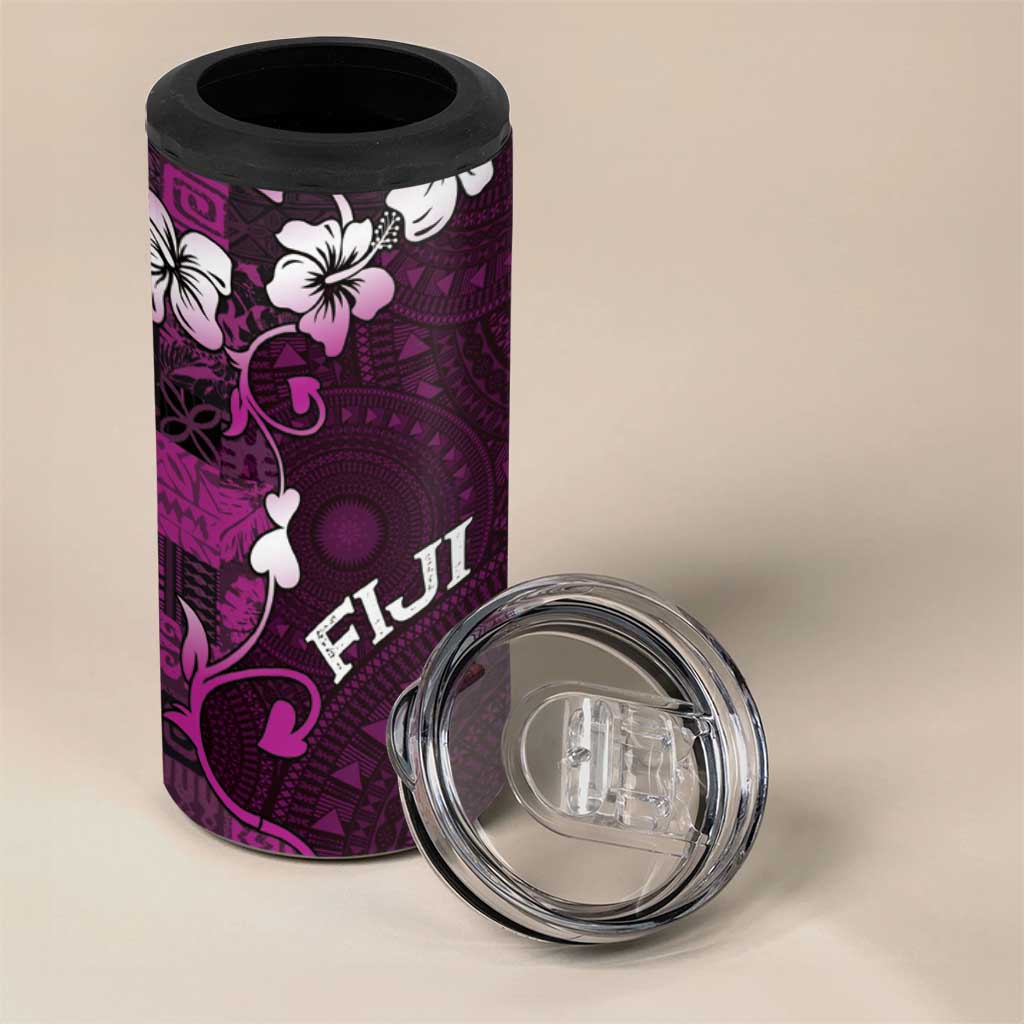 Fiji Masi 4 in 1 Can Cooler Tumbler Fijian Hibiscus Tapa Purple Version LT01 - Polynesian Pride