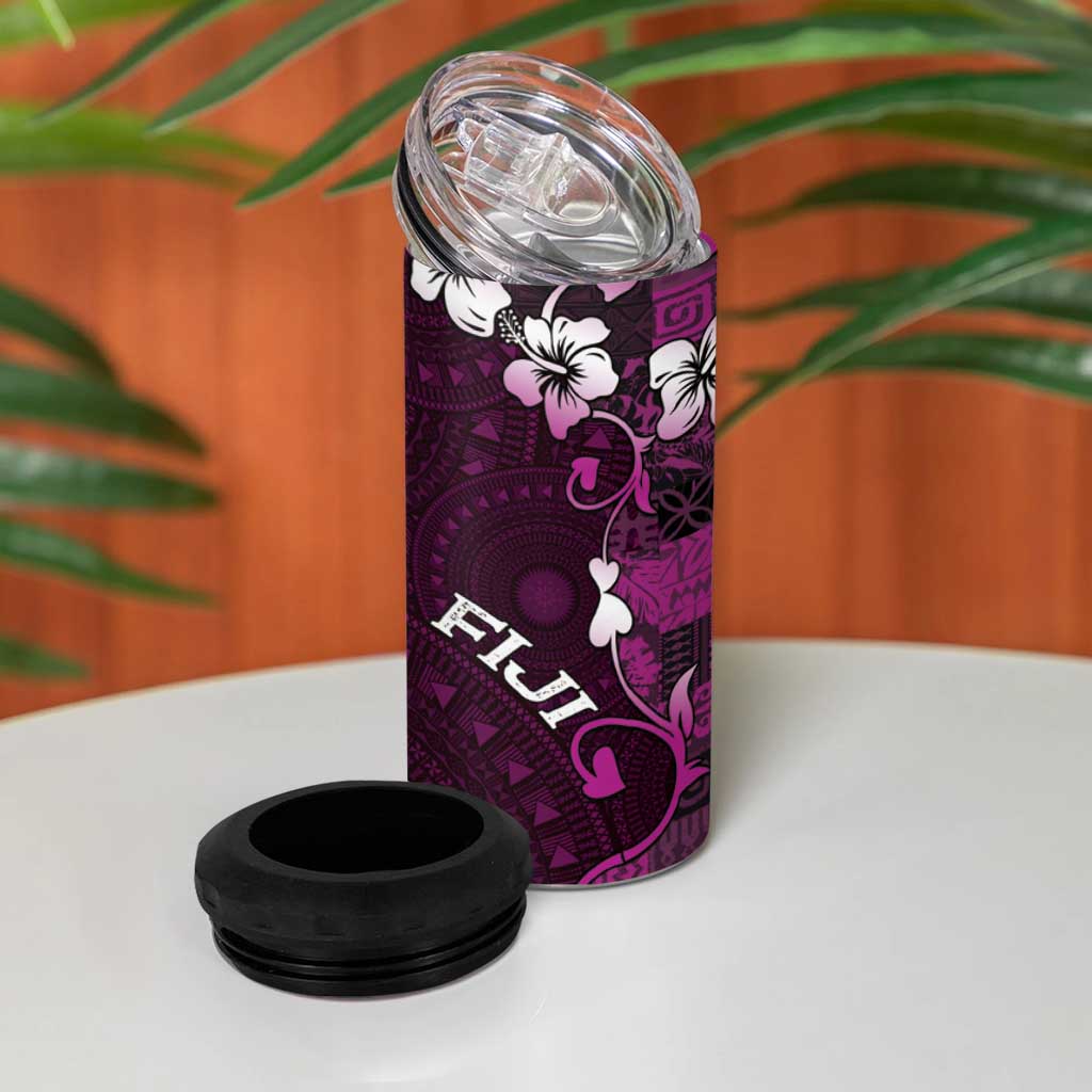 Fiji Masi 4 in 1 Can Cooler Tumbler Fijian Hibiscus Tapa Purple Version LT01 - Polynesian Pride