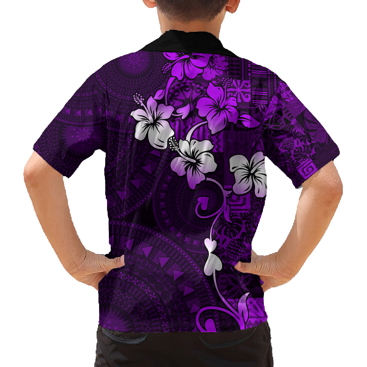 Fiji Masi Family Matching Summer Maxi Dress and Hawaiian Shirt Fijian Hibiscus Tapa Purple Version LT01 - Polynesian Pride