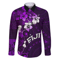 Fiji Masi Family Matching Summer Maxi Dress and Hawaiian Shirt Fijian Hibiscus Tapa Purple Version LT01 Dad's Shirt - Long Sleeve Purple - Polynesian Pride