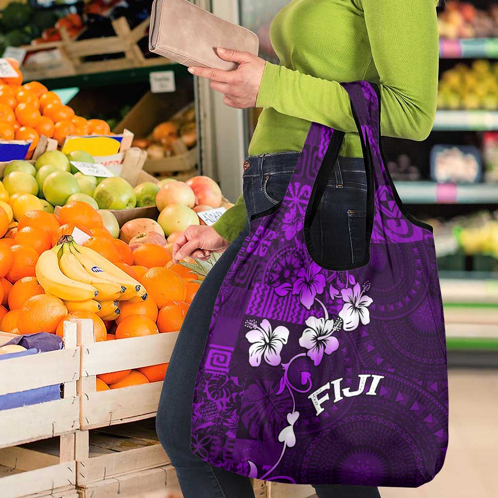Fiji Masi Grocery Bag Fijian Hibiscus Tapa Purple Version