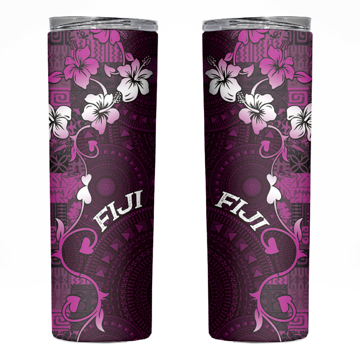 Fiji Masi Skinny Tumbler Fijian Hibiscus Tapa Purple Version LT01 Purple - Polynesian Pride