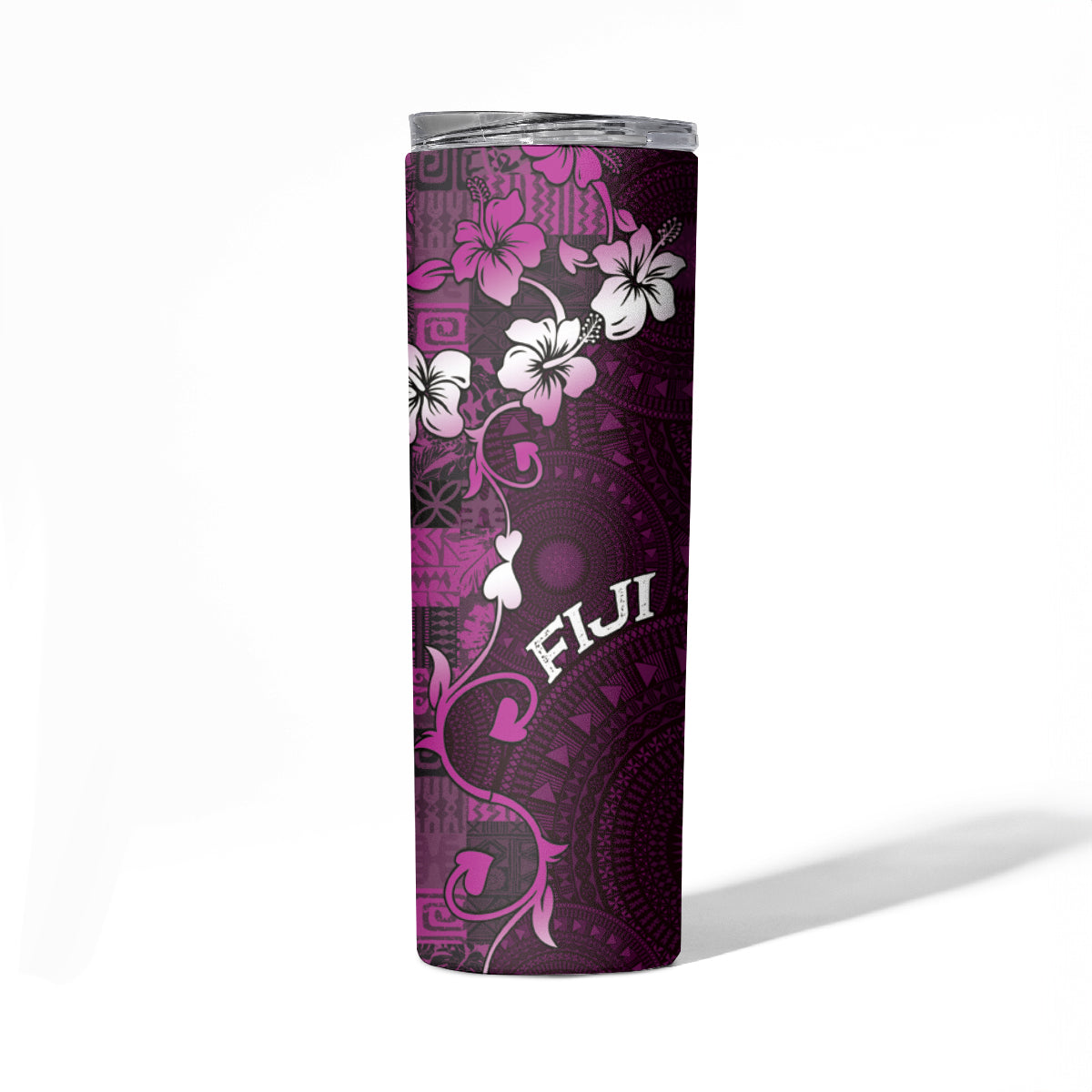 Fiji Masi Skinny Tumbler Fijian Hibiscus Tapa Purple Version LT01 - Polynesian Pride