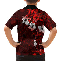 Fiji Masi Family Matching Short Sleeve Bodycon Dress and Hawaiian Shirt Fijian Hibiscus Tapa Red Version LT01 - Polynesian Pride
