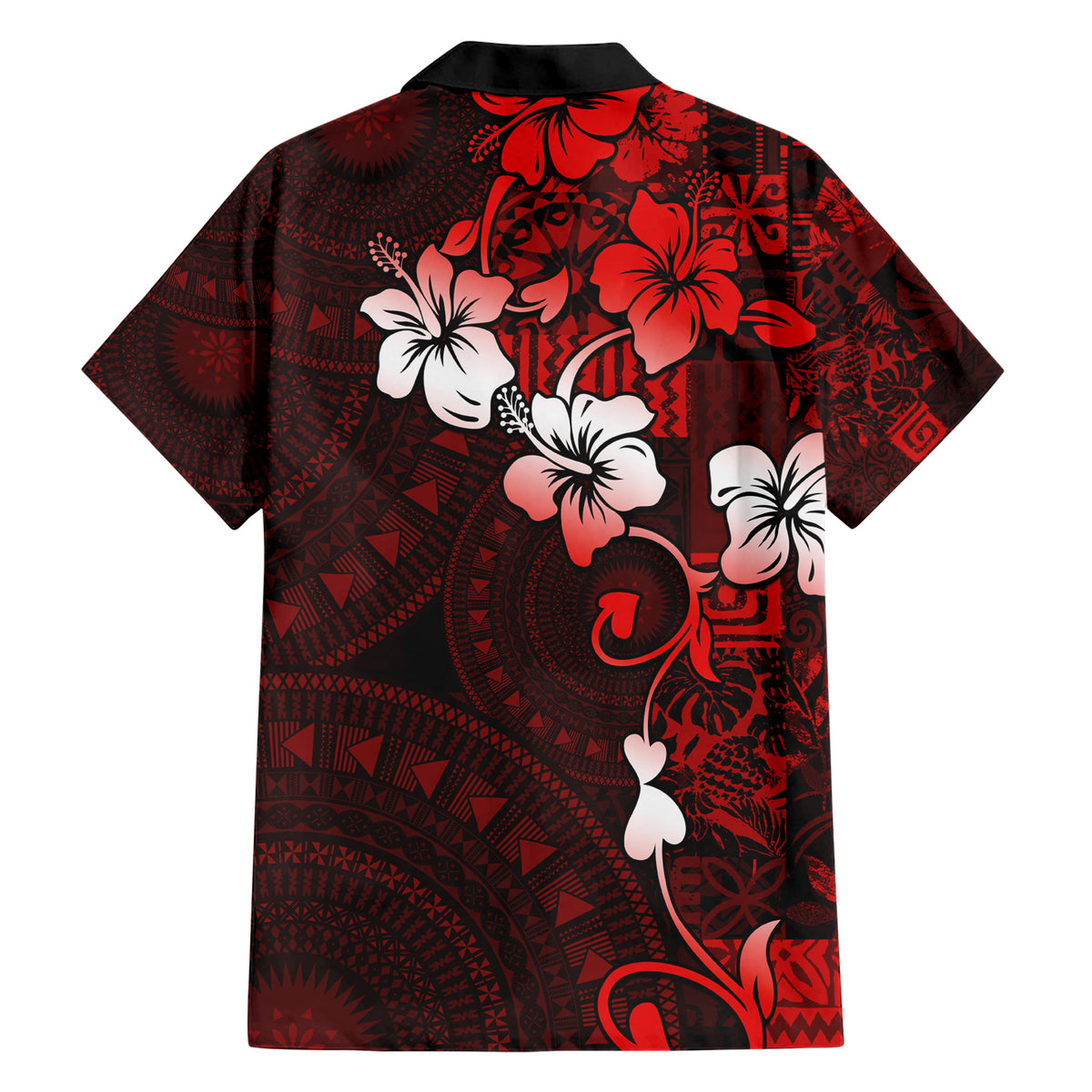 Fiji Masi Family Matching Short Sleeve Bodycon Dress and Hawaiian Shirt Fijian Hibiscus Tapa Red Version LT01 - Polynesian Pride