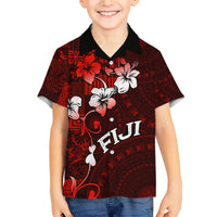 Fiji Masi Family Matching Short Sleeve Bodycon Dress and Hawaiian Shirt Fijian Hibiscus Tapa Red Version LT01 Son's Shirt Red - Polynesian Pride