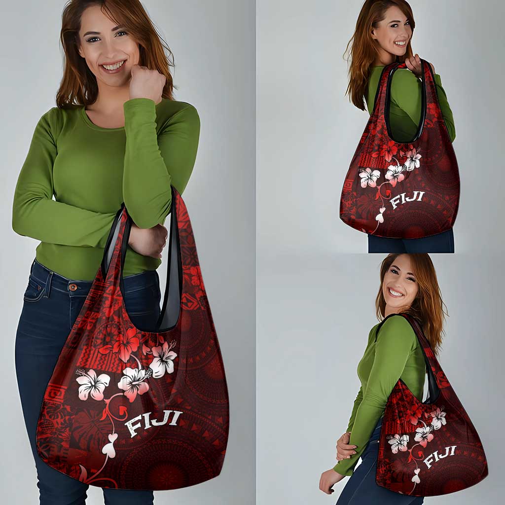 Fiji Masi Grocery Bag Fijian Hibiscus Tapa Red Version