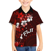 Fiji Masi Kid Hawaiian Shirt Fijian Hibiscus Tapa Red Version LT01 Kid Red - Polynesian Pride