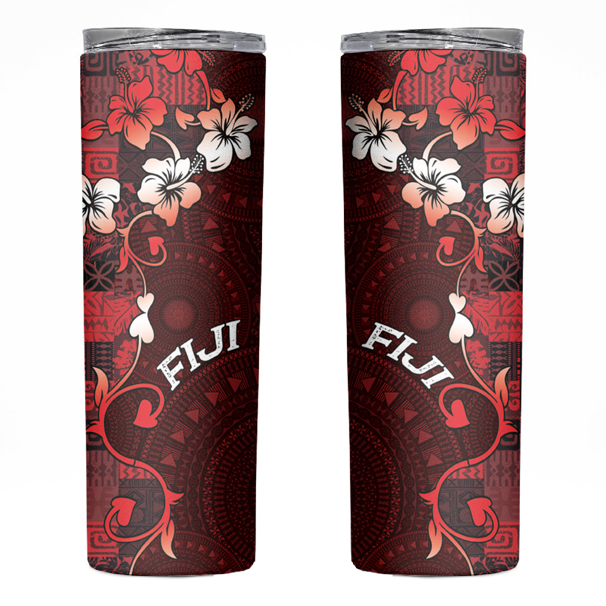 Fiji Masi Skinny Tumbler Fijian Hibiscus Tapa Red Version LT01 Red - Polynesian Pride