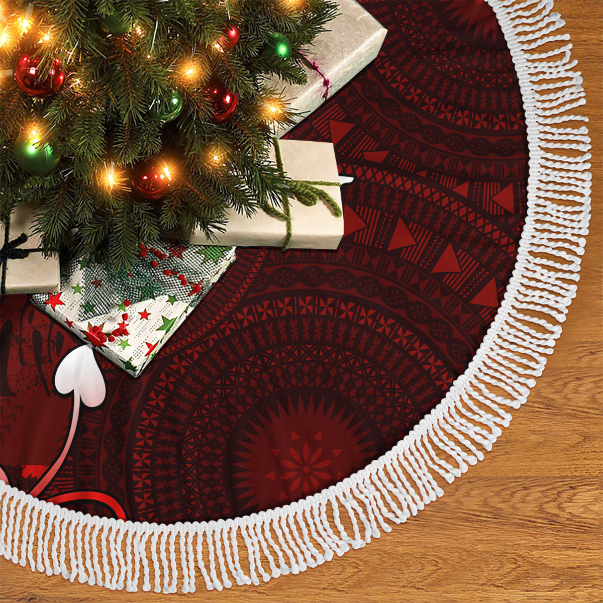 Fiji Masi Tree Skirt Fijian Hibiscus Tapa Red Version LT01 - Polynesian Pride