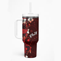 Fiji Masi Tumbler With Handle Fijian Hibiscus Tapa Red Version