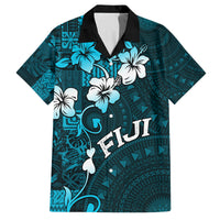 Fiji Masi Family Matching Off Shoulder Short Dress and Hawaiian Shirt Fijian Hibiscus Tapa Sky Blue Version LT01 Dad's Shirt - Short Sleeve Blue - Polynesian Pride