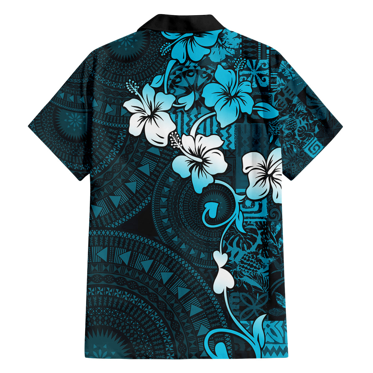 Fiji Masi Family Matching Tank Maxi Dress and Hawaiian Shirt Fijian Hibiscus Tapa Sky Blue Version LT01 - Polynesian Pride