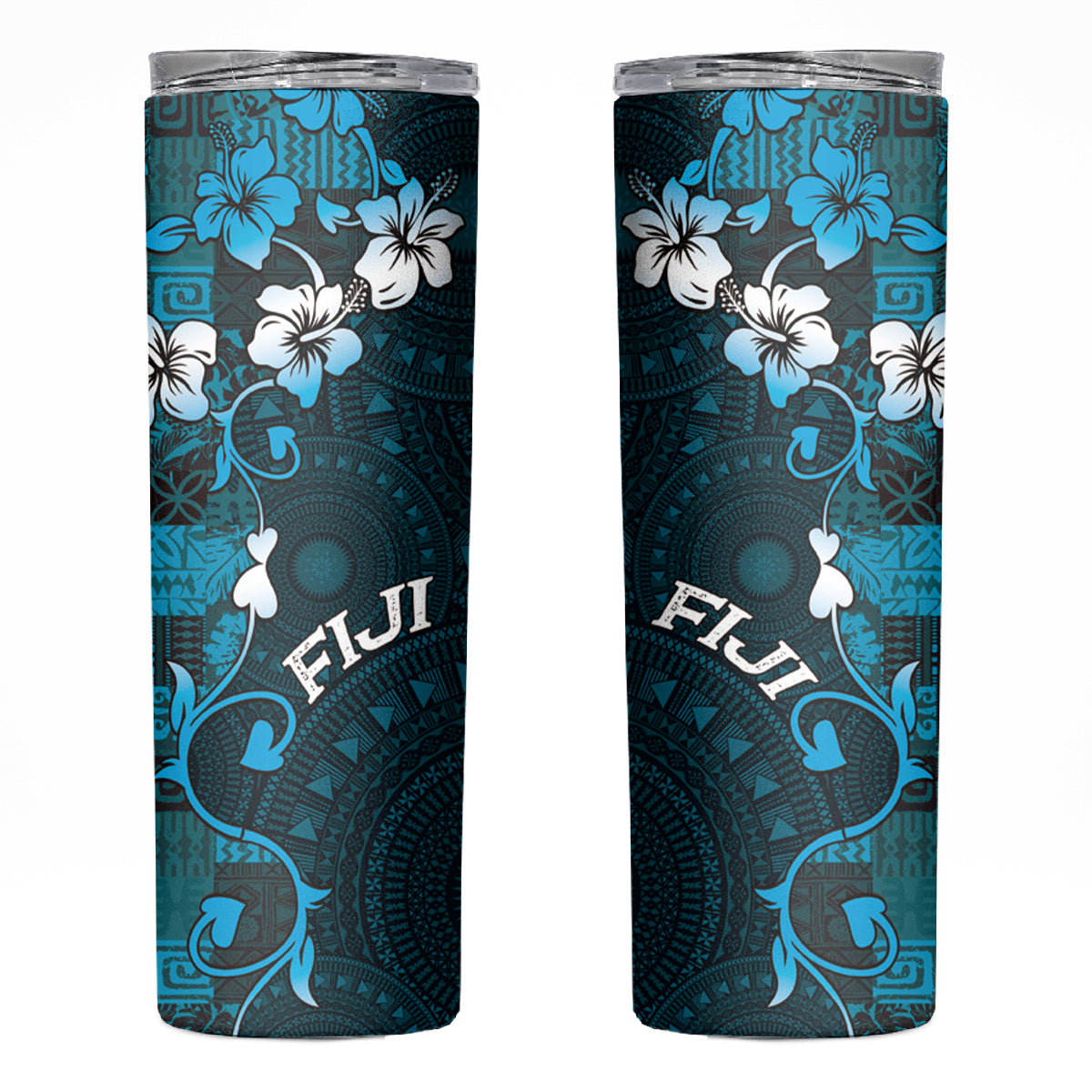 Fiji Masi Skinny Tumbler Fijian Hibiscus Tapa Sky Blue Version LT01 Blue - Polynesian Pride