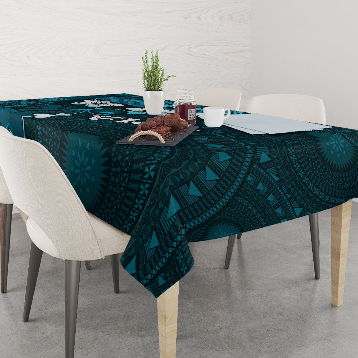 Fiji Masi Tablecloth Fijian Hibiscus Tapa Sky Blue Version LT01 - Polynesian Pride