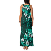 Fiji Masi Family Matching Tank Maxi Dress and Hawaiian Shirt Fijian Hibiscus Tapa Turquoise Version LT01 - Polynesian Pride