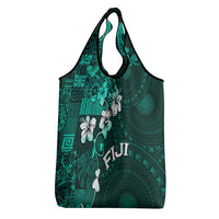 Fiji Masi Grocery Bag Fijian Hibiscus Tapa Turquoise Version LT01 - Polynesian Pride