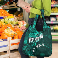 Fiji Masi Grocery Bag Fijian Hibiscus Tapa Turquoise Version LT01 - Polynesian Pride