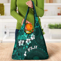 Fiji Masi Grocery Bag Fijian Hibiscus Tapa Turquoise Version LT01 - Polynesian Pride