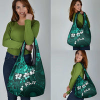 Fiji Masi Grocery Bag Fijian Hibiscus Tapa Turquoise Version LT01 - Polynesian Pride