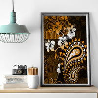 Fiji Masi Paisley With Hibiscus Tapa Canvas Wall Art Gold Version LT01 - Polynesian Pride