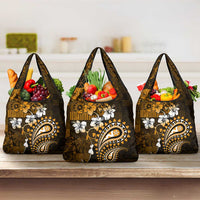 Fiji Masi Paisley With Hibiscus Tapa Grocery Bag Gold Version