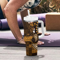 Fiji Masi Paisley With Hibiscus Tapa Tumbler With Handle Gold Version