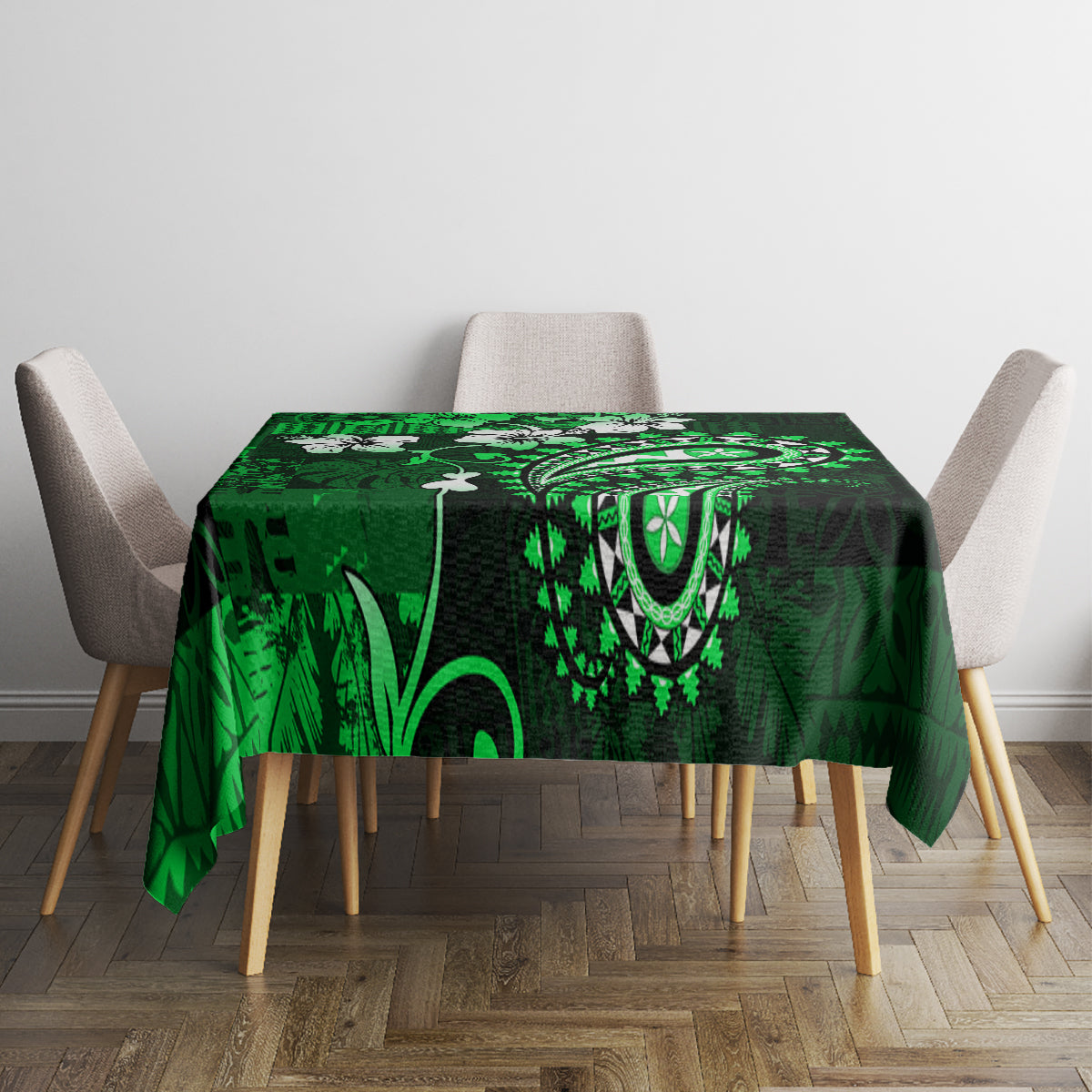 Fiji Masi Paisley With Hibiscus Tapa Tablecloth Green Version LT01 - Polynesian Pride