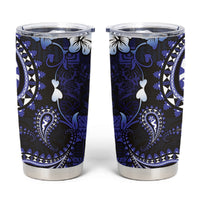 Fiji Masi Paisley With Hibiscus Tapa Tumbler Cup Navy Blue Version