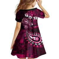 Fiji Masi Paisley With Hibiscus Tapa Family Matching Off Shoulder Short Dress and Hawaiian Shirt Pink Version LT01 - Polynesian Pride