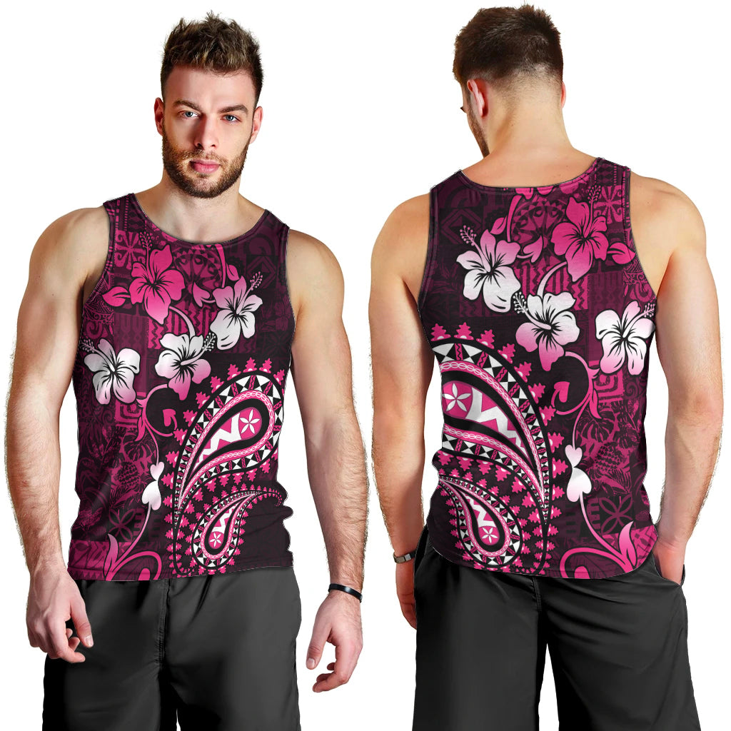 Fiji Masi Paisley With Hibiscus Tapa Men Tank Top Pink Version LT01 - Polynesian Pride